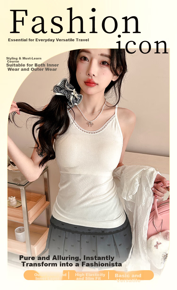 LangSha Women's Slim Fit Lace Trim Sleeveless Tank Top Sexy Outerwear Innerwear 1