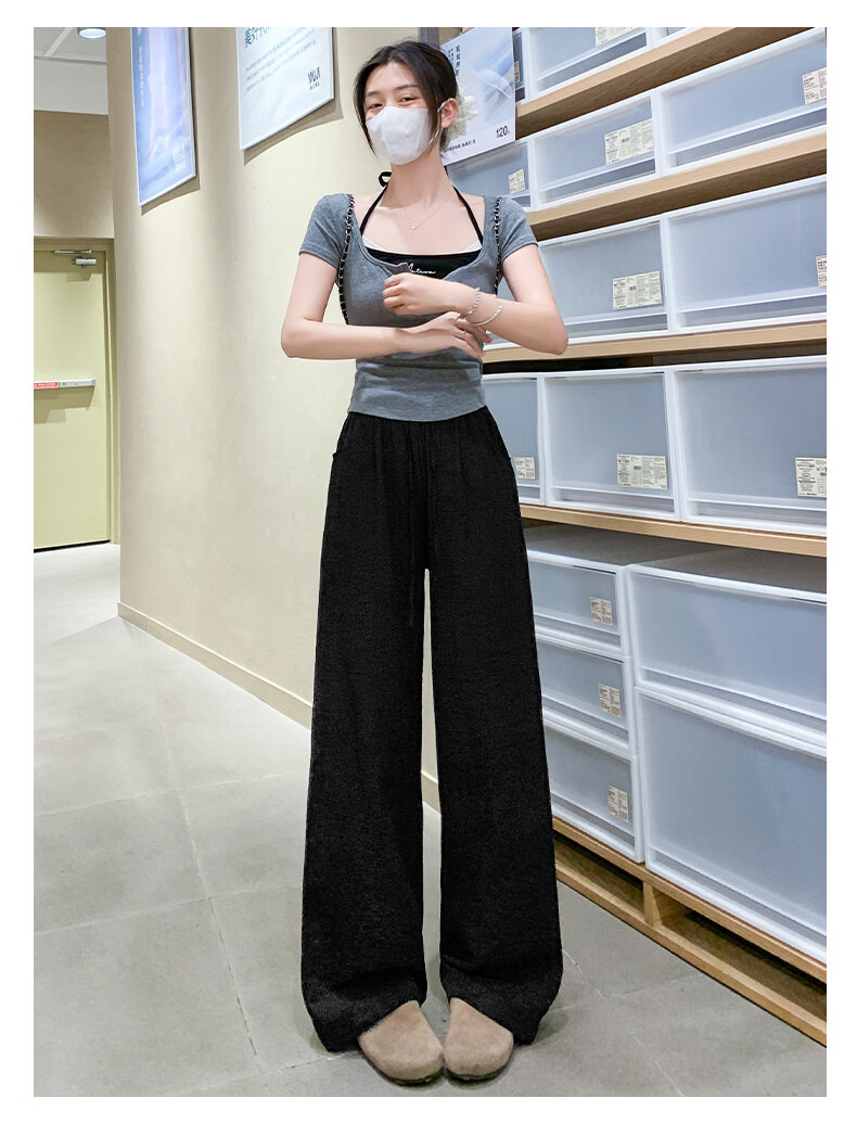 Langsha Cotton Linen Wide-Leg Pants for Women Summer 2026 New High-Waist Loose Slim Korean Style Draped Straight Casual Trousers 18
