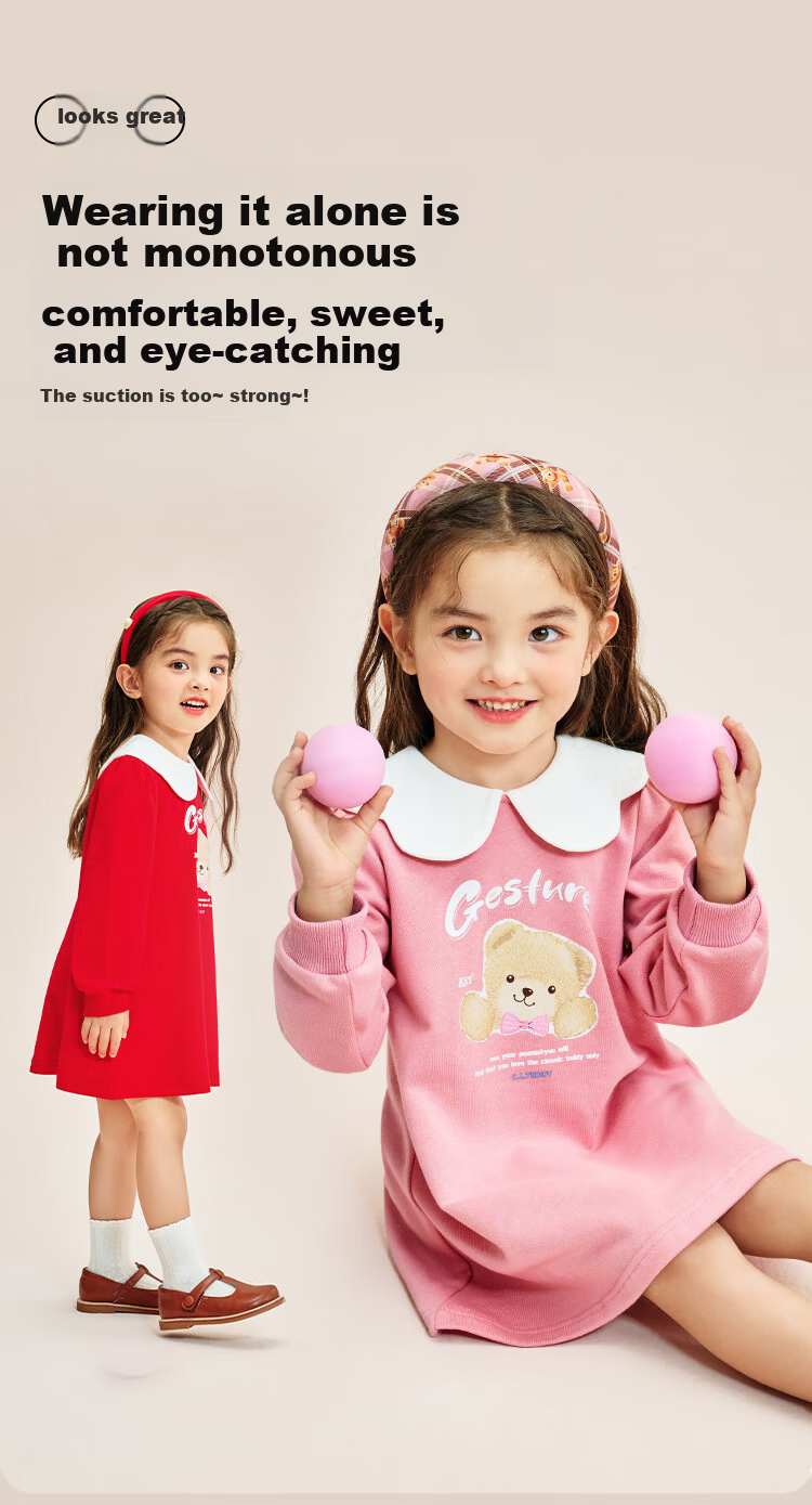 Classic Teddy Girls' Dress Floral Puff Princess Dress Pink 90cm 8
