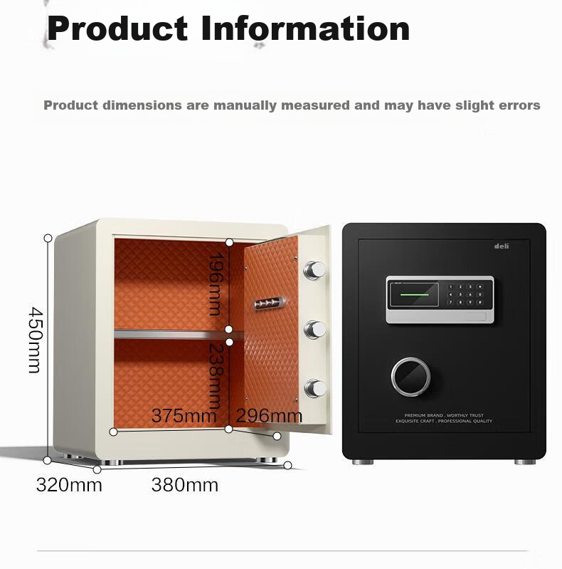 Deli Safe, Home Electronic Password Safe Box, Small Office File Cabinet, Can Be Built into Wall Or Cabinet, Bedside Storage Box, 60cm Off-White AE631 17
