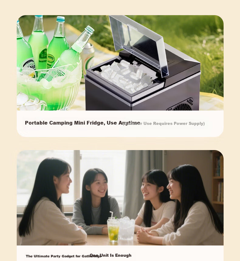 Deli Ice Maker, Compact Home And Dorm Portable Mini 92W Low-Power Ice Making Machine, Fully Automatic Water Dispenser with Self-Cleaning Water System, Food-Grade Material 12