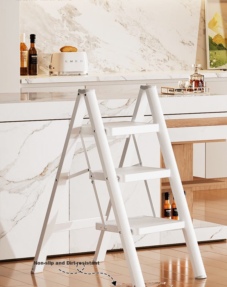 Baoyouni Household Ladder Folding Step Stool Multi-Functional White 3-Step 5