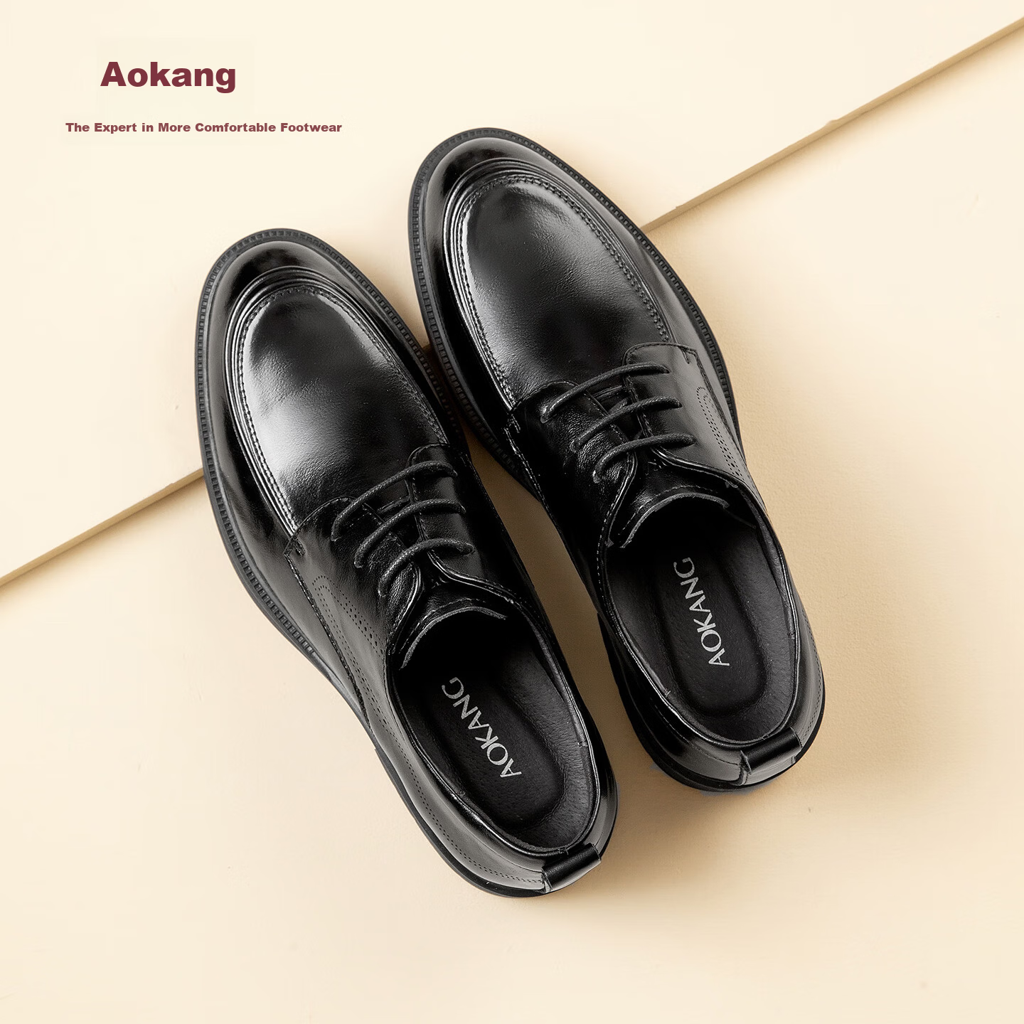 Aokang Men's Spring and Autumn Casual Leather Business Dress Shoes Comfortable Derby Wedding Groom Shoes MT