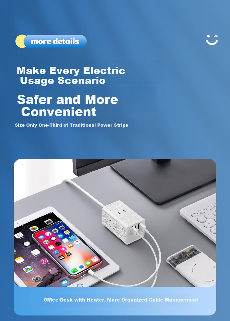 Sushiermo 2-Prong Plug 2-Socket Power Strip, 3 Outlets 2U1C 1.5m Multifunctional Travel Power Strip for Japan/Thailand/Philippines Two-Prong Extension Cord 9