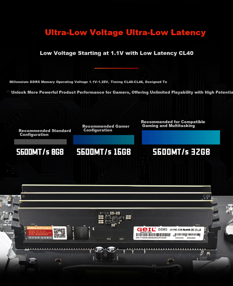 GEIL Jinbang 32GB DDR5-4800 Desktop RAM Millennium Series Low Voltage Brand Computer Expansion Memory Module 7