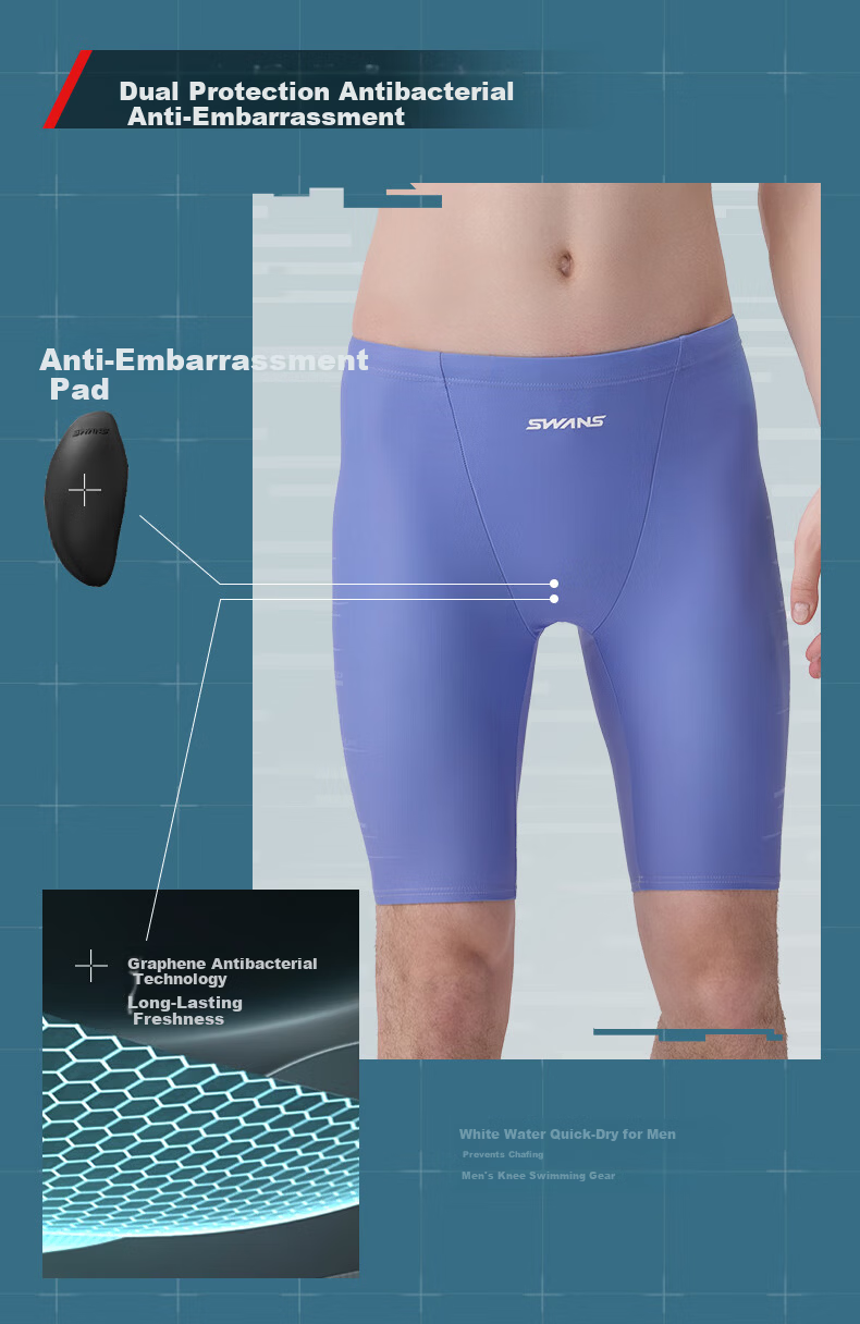 SWANS Men's Professional Sun Protection Knee-Length Quick-Dry Swim Shorts, Swimming Trunks, Diving Swimwear, Black, Size M 2