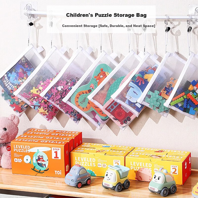 40,000km Toy Storage Bags Puzzle Sorting Zipper Mesh Bags Small Building Blocks Transparent File Hanging Bags A4 Large Bags 3 Pieces