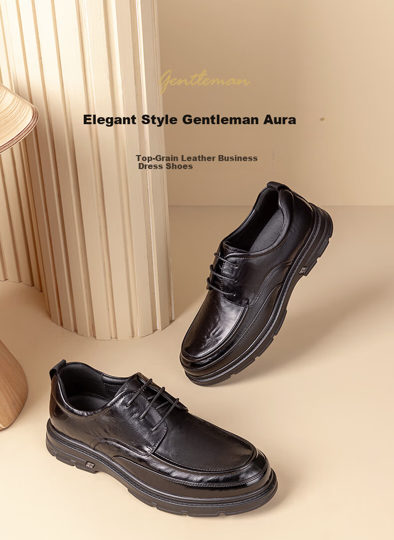 Aokang Men's Black Leather Lace-Up Oxford Business Dress Shoes UK Style Size 39 1