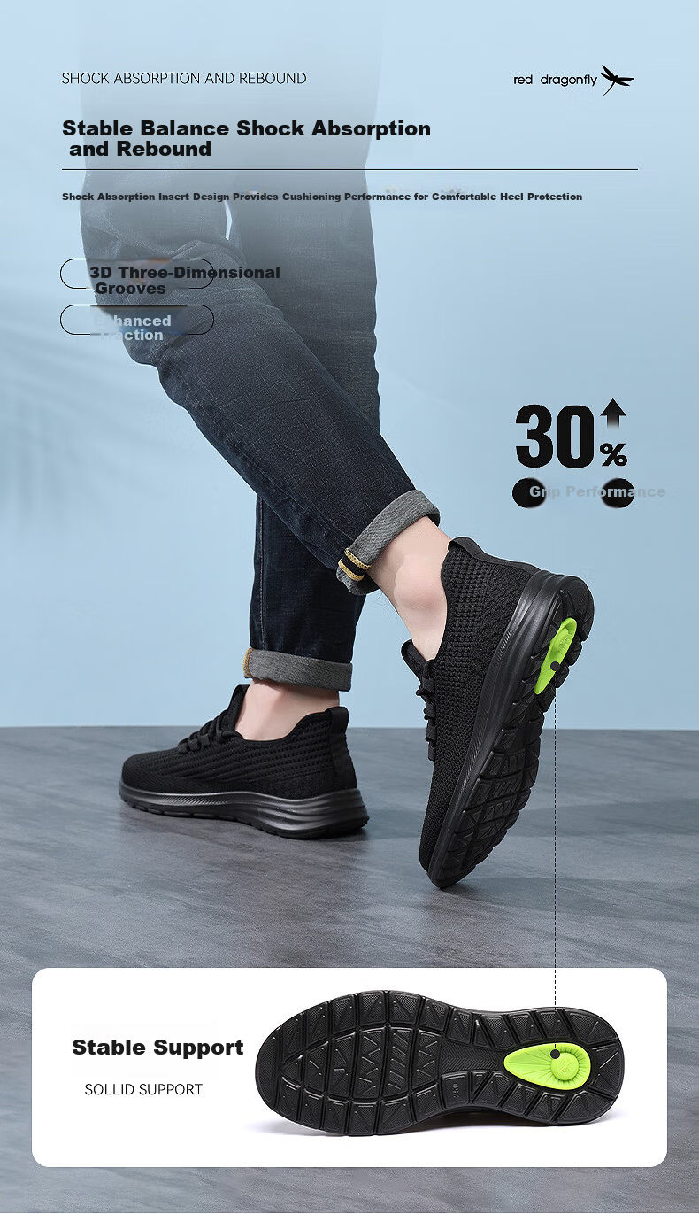 Red Dragonfly Men's Flyknit Mesh Shoes Breathable Soft Sole Durable Lace-up Walking Casual Shoes WXA150181 Black Size 40 4