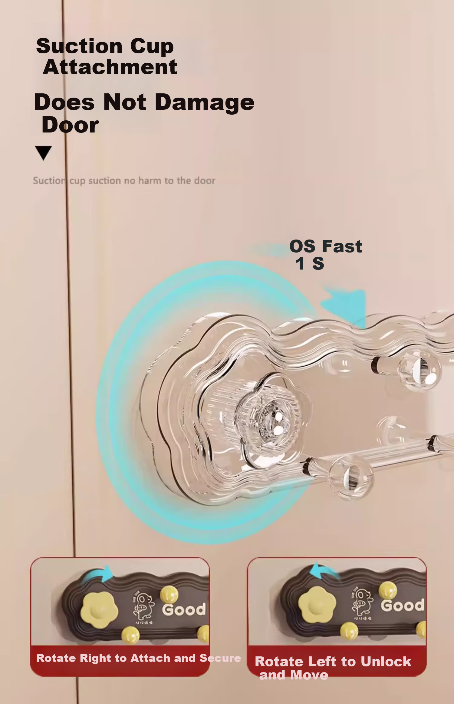 FAJIENUO Dopamine Suction Cup Rotating Row Hook No Drilling Strong Load-Bearing Bathroom Kitchen Brown - Suction Cup 9 Hooks 4