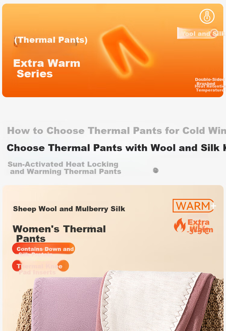 Urban Beauty [Down Silk Protein] Women's Winter Thermal Pants Wool Pants Knee Patch Fleece Lined Plus Size Cold Resistant Long Johns 1
