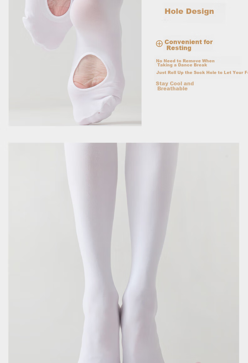 Iron Arrow Adult Ballet Dance Tights, Full-Length Elastic Footed Tights with Sole Cutout, White (Cutout) 3