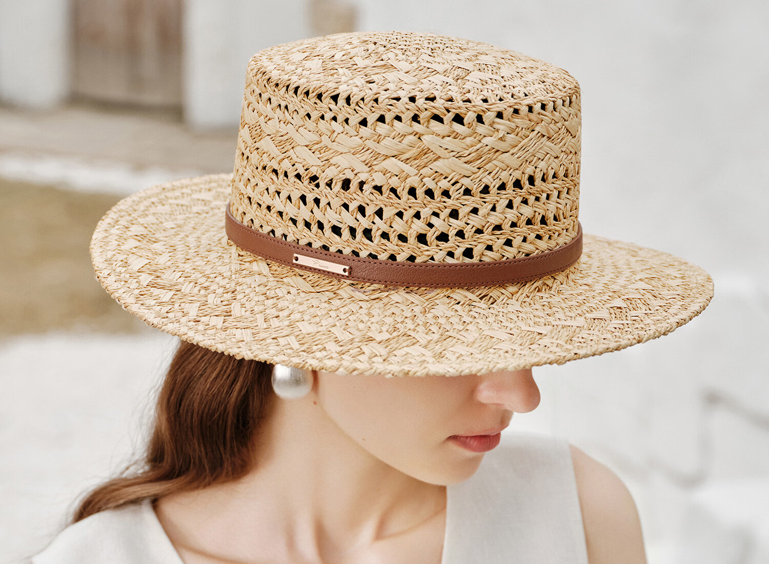 FANCET Hand-Crocheted Raffia Flat Top Summer Women's Hollow Breathable Straw Hat British Vintage High Crown Sun Hat 18