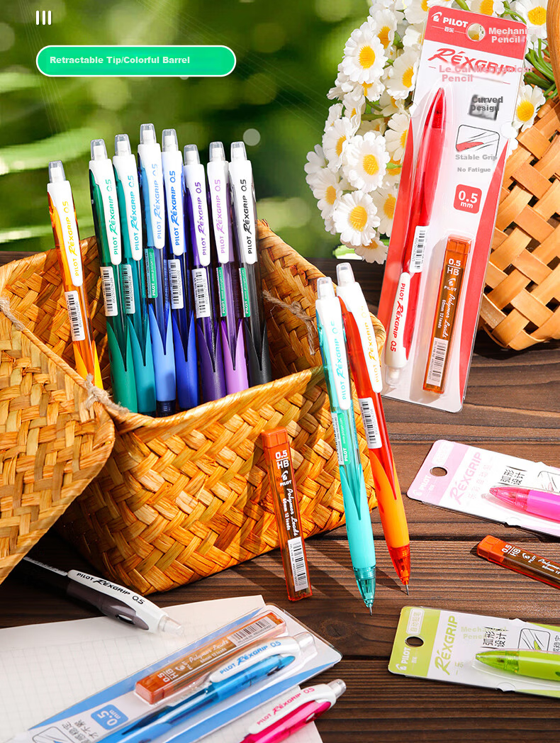 PILOT Popular Colored Automatic Pencil 0.5mm for Children Grade 1-2 with Eraser Stationery Transparent Peacock Green (Includes Lead) HRG10RCPG5 3