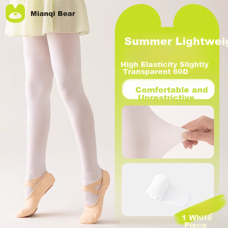 Mianqixiong Children's Dance Socks Spring and Autumn Air-conditioned Room Special Tights White Pantyhose Girls Indoor Leggings - M