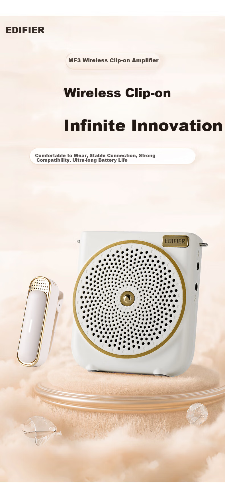 EDIFIER MF3 Wireless Lavalier Microphone Amplifier for Tour Guides and Salespersons, Teacher's Portable High-Power Microphone Speaker Player, White 2