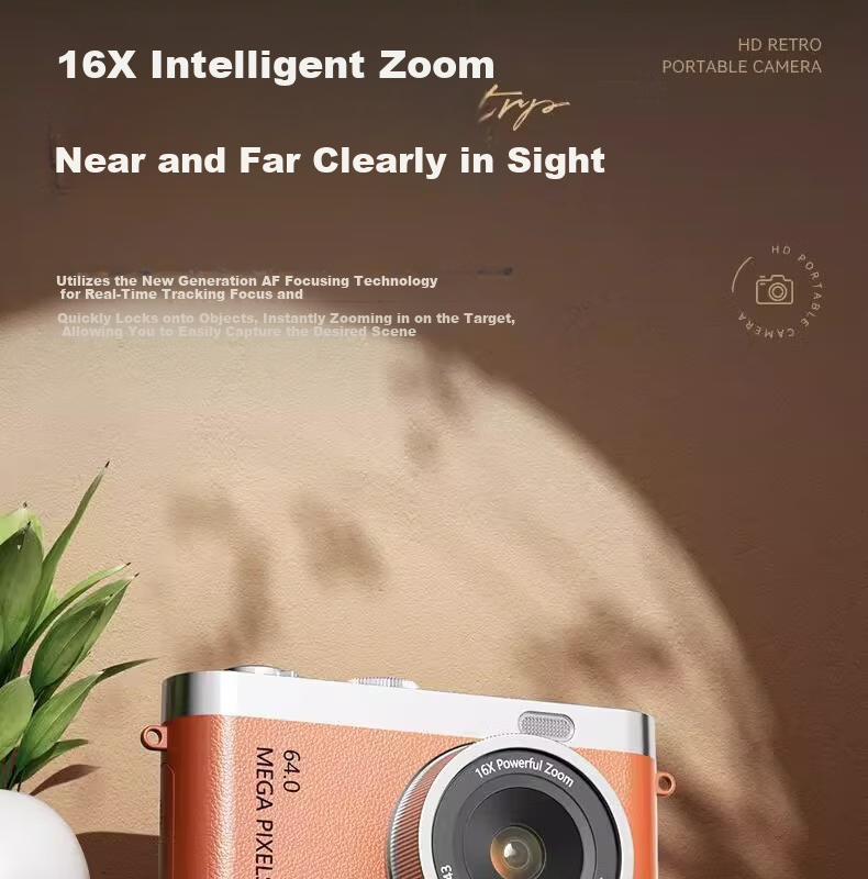 Black Cat Diary DK17 Digital Camera CCD Student Retro Campus Mini Camera Handheld Vlog Entry-Level Shooting Y03 Kids Card Instant Portable Photo Toy Gift Brown 64G 11