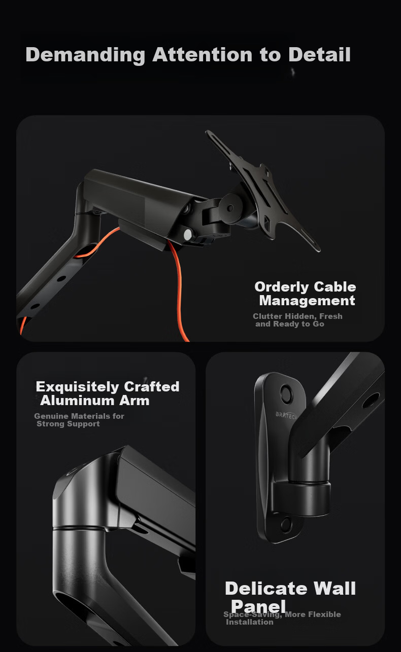 Brateck Beihu Monitor Mount Wall-Mounted Mechanical Arm Computer Stand Wall Clamp Base Screen Riser 17-40 inch E430B Dormitory Floating Support Arm 16