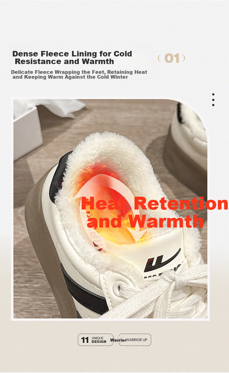 Warrior Official Women's Fleece-Lined Training Shoes 2026 Spring Summer Warm Sports Shoes Black White Size 37 7