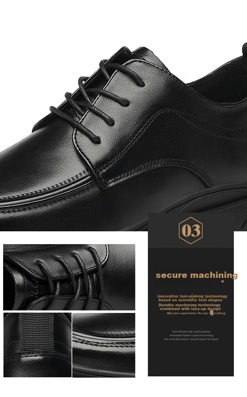 MULINSEN Top-Grain Leather Business Casual Men's Shoes, Breathable Soft-Soled Men's Work Shoes FP223219 13