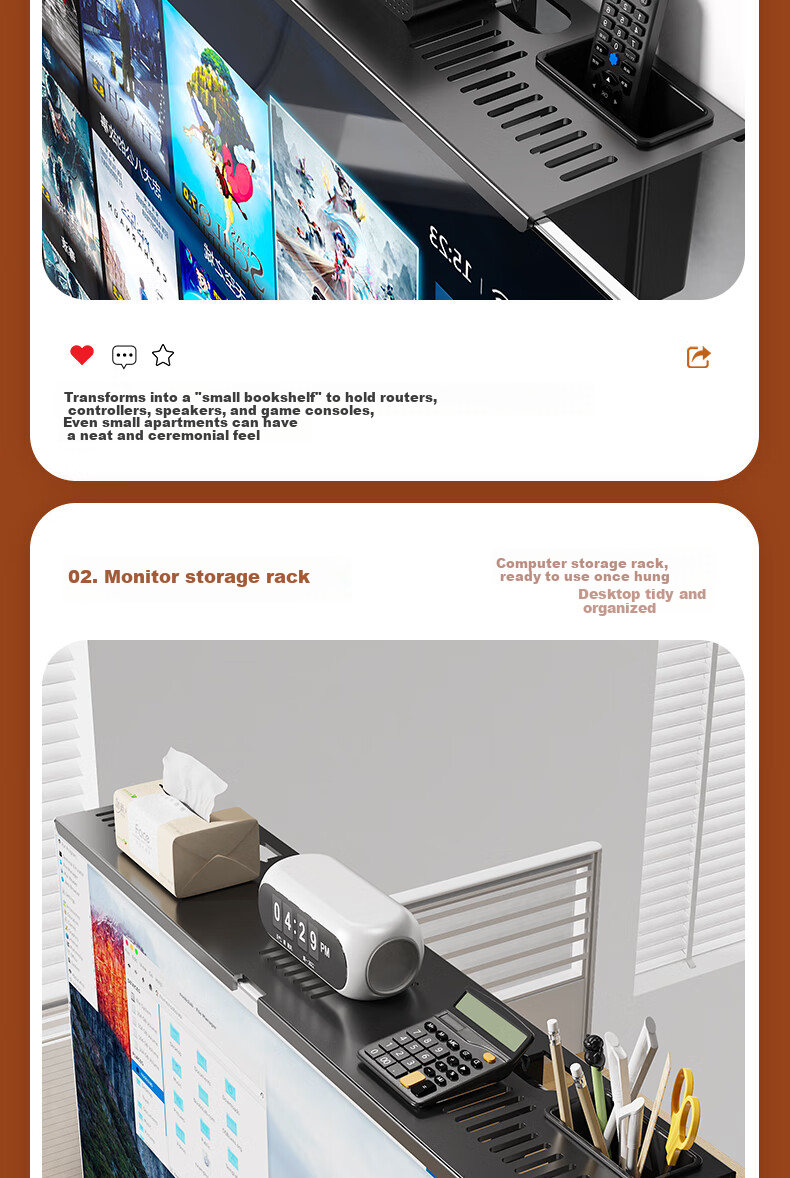 Beishi Set-Top Box Storage Rack TV Set-Top Box Holder Remote Control Organizer Router Stand Monitor Shelf Combo Set 13