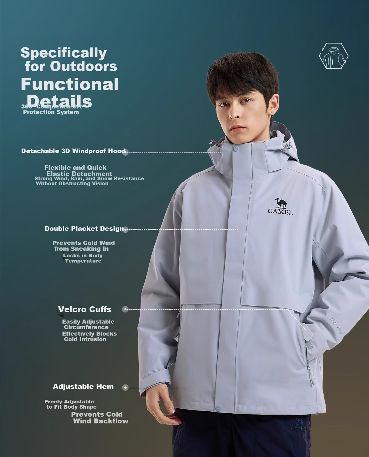 CAMEL Water-Repellent Down Liner Snowline Men's 3-in-1 Mountaineering Jacket B294 3XL 6
