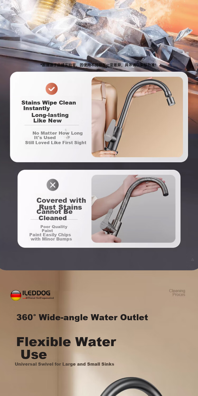 ILeddog [Germany] Kitchen Faucet Single Cold Sink Basin Swivel Splash-Proof Tap CFLT-GY2D 8