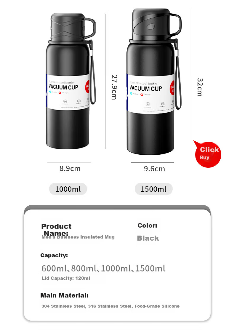 Mixiaoshu Insulated Mug for Men, Large Capacity Tea Infuser Cup with 316 Stainless Steel Inner Bottom, Portable Outdoor Water Bottle for Me 5