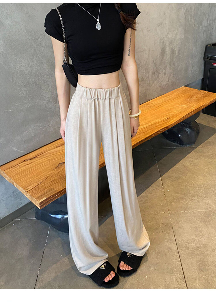 Free Style Khaki Wide-Leg Pants for Women Summer Lightweight Draped Loose Lazy Style New Chinese Linen Ice Silk Casual Yamamoto Pants 13