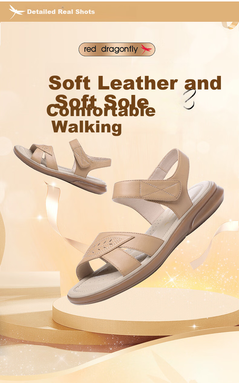 Red Dragonfly Leather Sandals Summer Soft Sole Comfortable Mom Shoes Women Wedge Soft Leather Beach Shoes WTK233143 10