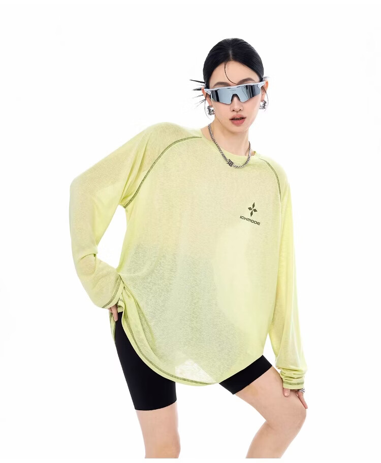 ICH MODE Lyocell Cross-Print Long-Sleeve T-Shirt, Physical Sun Protection Cover-Up for Women, Summer Hasselblad Online Top, White, Size S 5