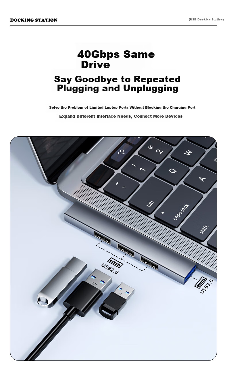 Youlianxing USB3.0 Expansion Dock Splitter One-To 1.2 Meters USB/Type-C Expansion Dock HUB Hub, Desktop Computer Host Extension Cable YLX-535AP 3