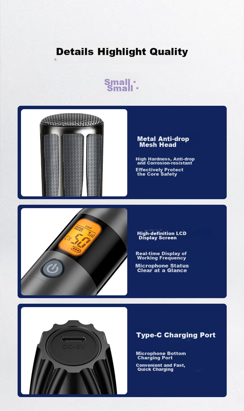 SAST Ok-126 Rechargeable Wireless Microphone U-Band Home KTV Singing Stage Hosting Speech Karaoke Meeting Speaker Amplifier FM Universal One-To Metal Microphone 11