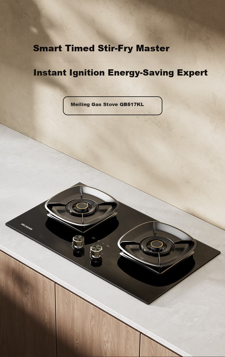 MeiLing Upgraded Dual-Side Timer Gas Stove 70% High Thermal Efficiency Built-in Desktop 5.2kW High Flame Natural Gas Cooker Double Burner Gas Stove Replacement 1