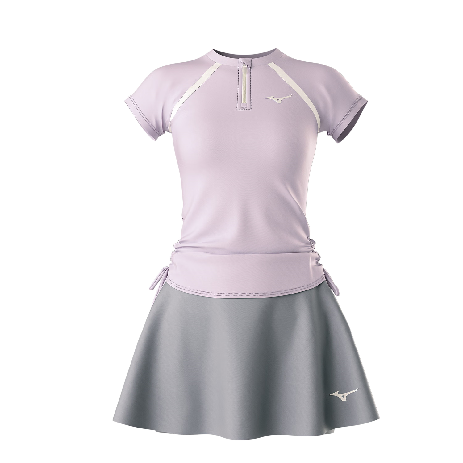 MIZUNO Women's Two-Piece Sun-Protective Short Sleeve Skirted Slim Fit Swimsuit Fashion Quick-Dry Swimwear GC317 Purple L