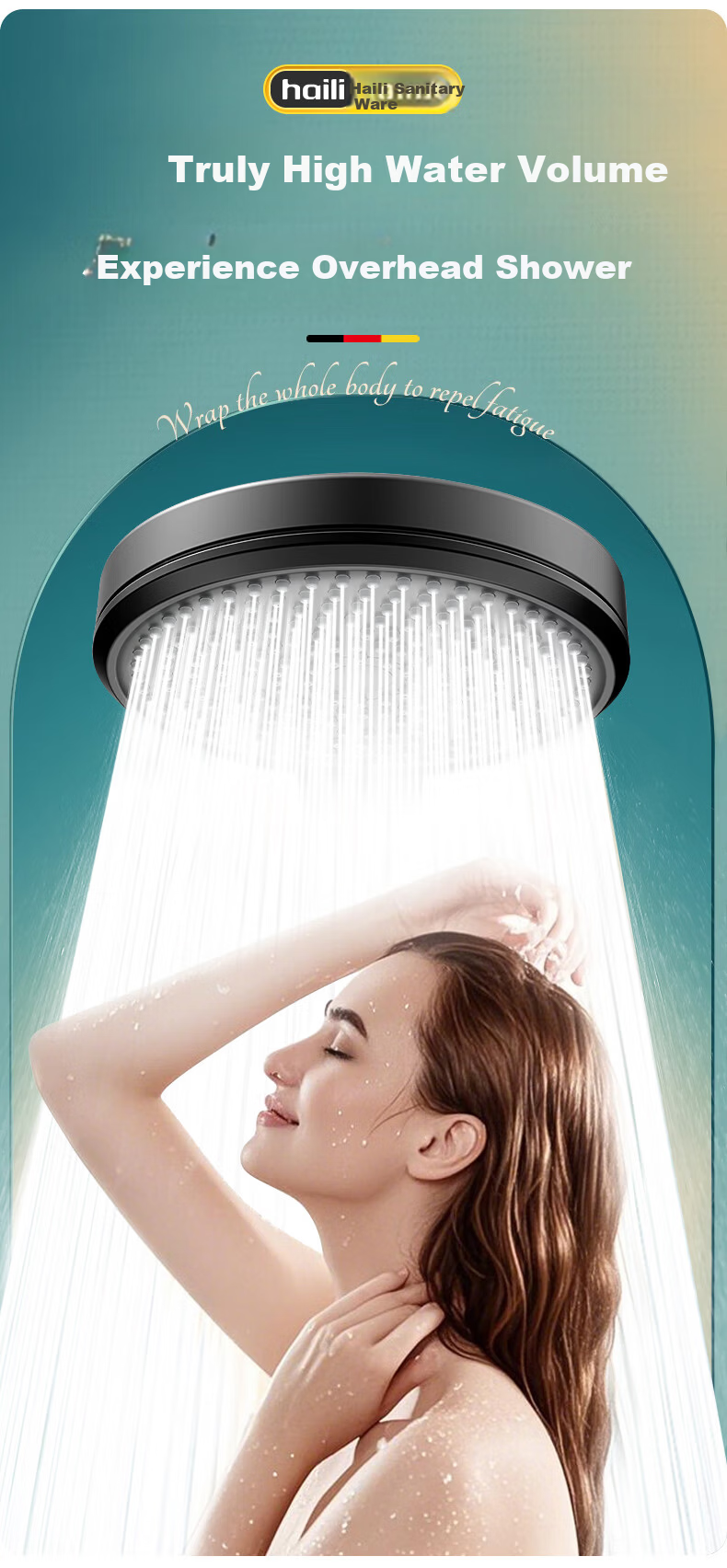 Haili German Black High-Pressure Large Panel Shower Head with Booster Bathroom Heater Single Showerhead ZH244-H 5
