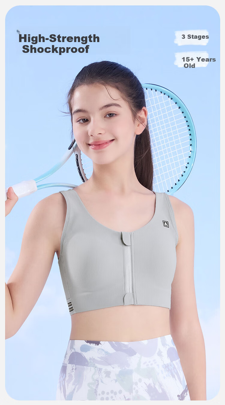 Jiusuiban Front Zipper Sports Bra for Girls 15-18 Years Old Shockproof Fitness Training Yoga Vest 2