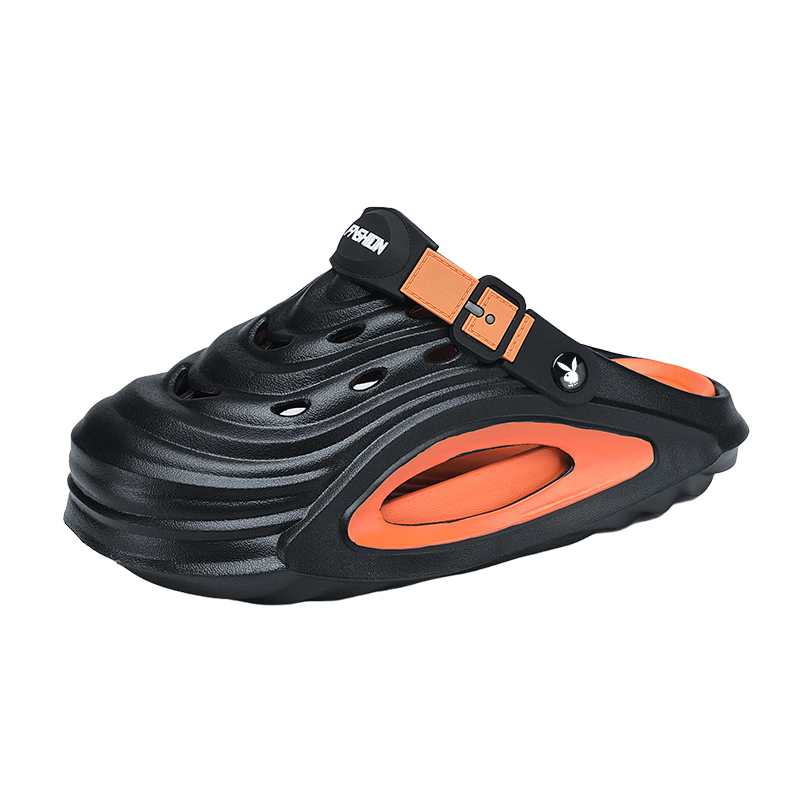 PLAYBOY Men's Sandals 2026 Summer Closed-Toe Breathable Thick-Soled Beach Shoes Two-Way Slippers Black Size 44/45