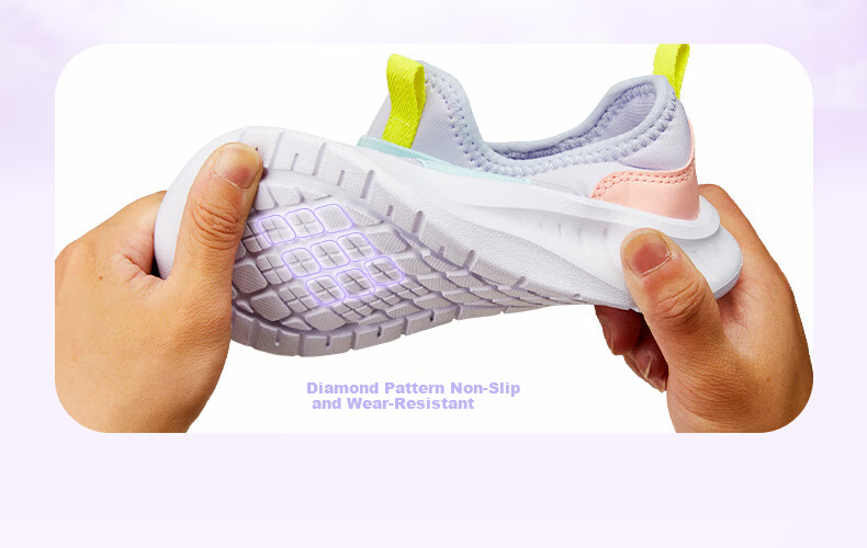 XTEP Children's Shoes, Girls' Sneakers for Older Kids, Breathable Mesh Slip-On Running Shoes, Snow Purple/Foam Blue 2, Size 39 7