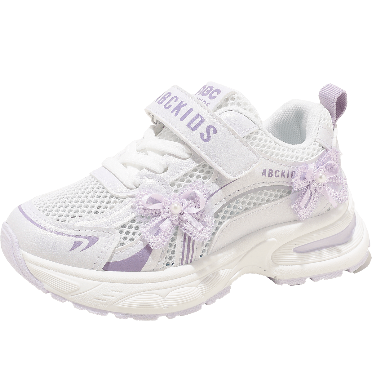 ABC KIDS Girls Running Shoes Summer Breathable Mesh Sports Shoes Thick Sole Height Increasing Dad Sneakers White Purple Size 33