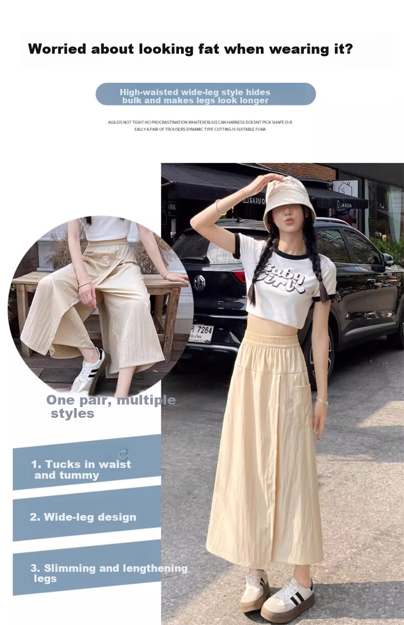 LangSha Yamamoto Workwear Skirt Pants Women Summer 2025 New American Style High Waist Slim A-Line Skirt Pants Loose Casual Wide-Leg Pants 15