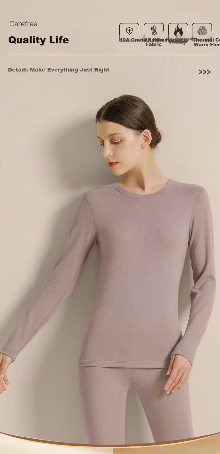 LangSha Women's Autumn Thermal Base Layer 10A Antibacterial Mite-Resistant Double-Sided Fleece Warm Top Thermal Underwear 11