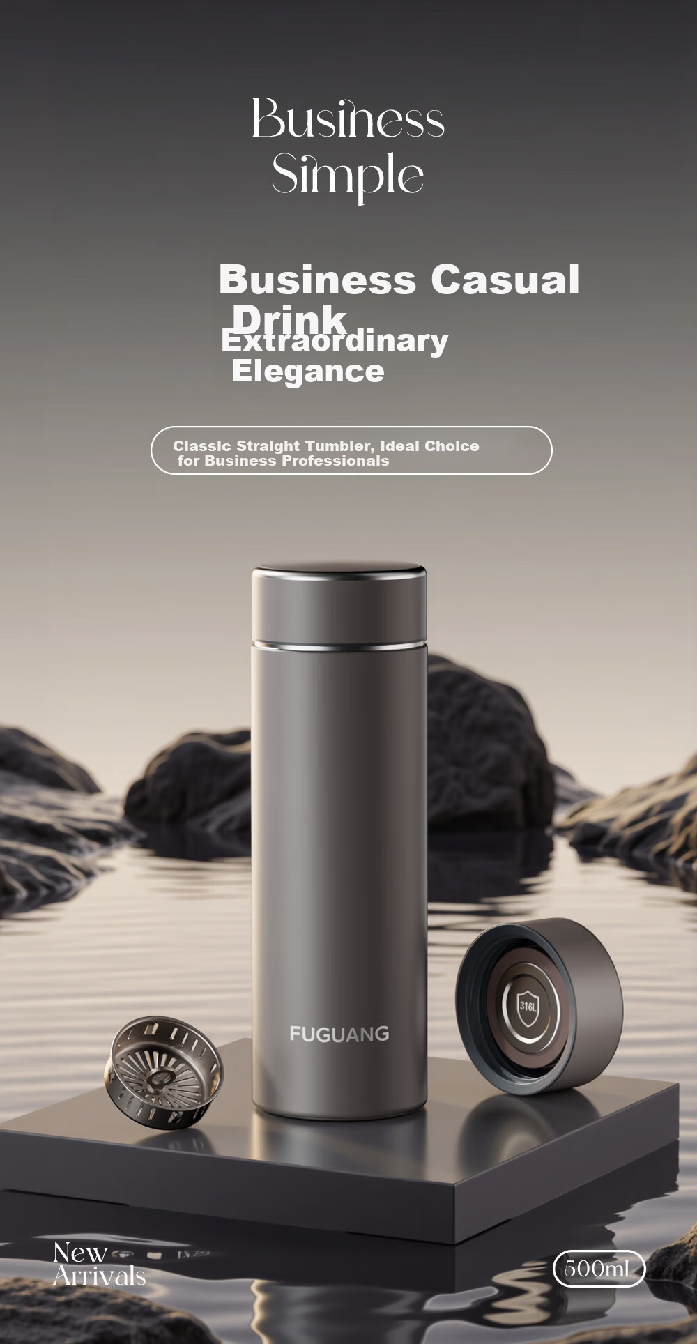 Fuguang 316L Stainless Steel Insulated Water Bottle Business Office Tea Cup Unisex Thermal Flask Straight Body Cup 1