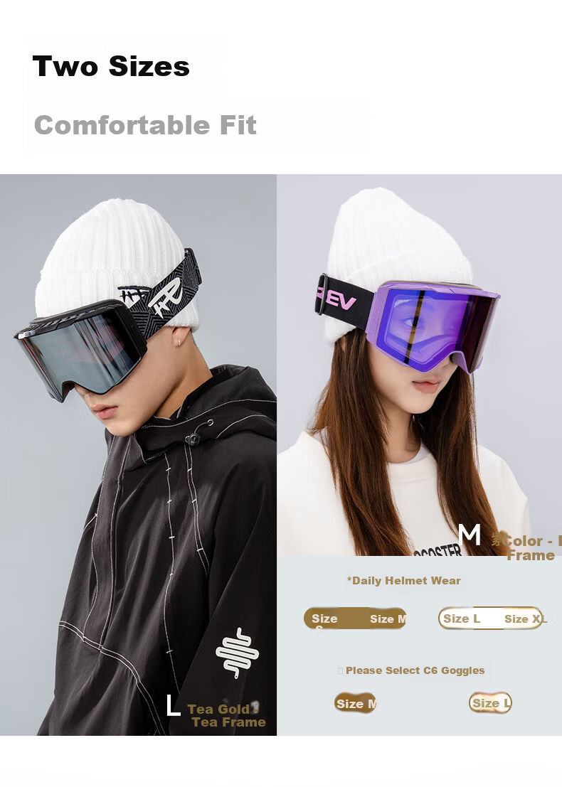 Ruiwu REV Zhenfeng Color-Changing Ski Goggles Magnetic Lens Replacement Winter HD Anti-Fog Cylindrical C6 Elegant Silver Black Frame M 10