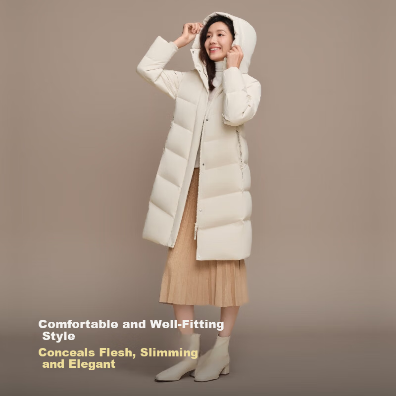 BOSIDENG Women's Off-Season 90% Down Thickened Hooded Loose Mid-Length Casual Warm Coat