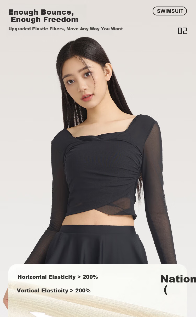 ANTA Women's Slim Waist Two-Piece Long Sleeve Swimsuit 2025 Vacation Hot Spring Slimming Conservative Swimwear M 4