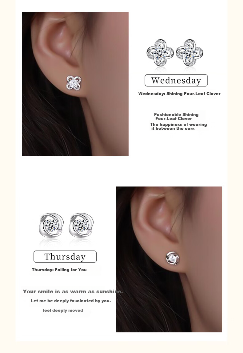 Chow Tai Fook Weekly Light Luxury High-End Silver Stud Earrings for Women Gift Box Birthday Present for Girlfriend 7