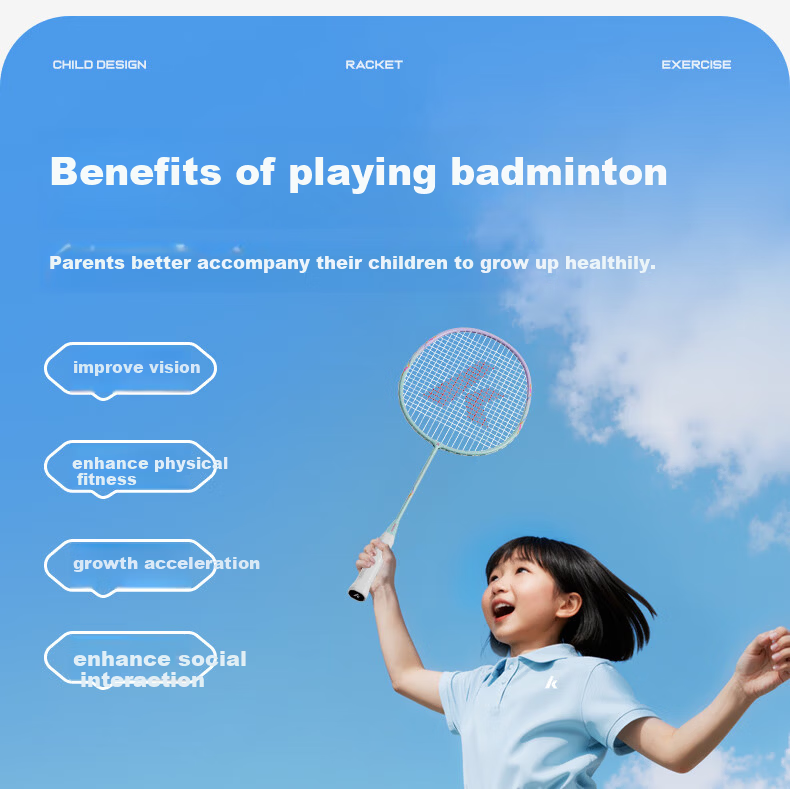 KAWASAKI Badminton Racket Children's Sugar Blade MINI Adult X1 Balanced Racket Family Set Parent-Child Double Racket Durable Ultra-Light Blade 4