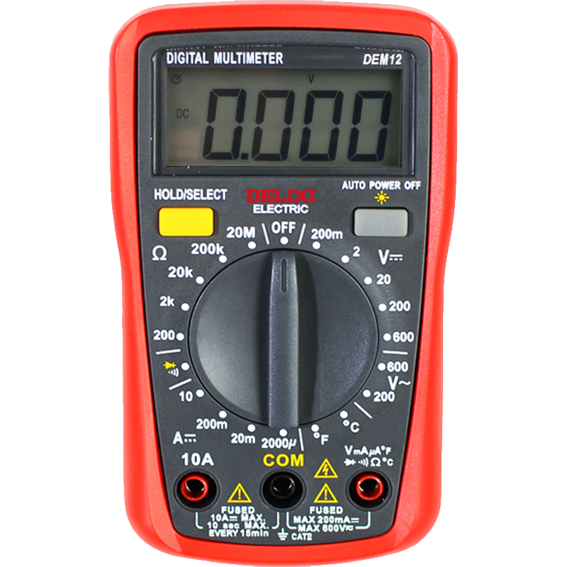 DELIXI ELECTRIC Digital Multimeter, Burn-Proof, Backlit LCD Display, High-Precision Household Ammeter, DEM12