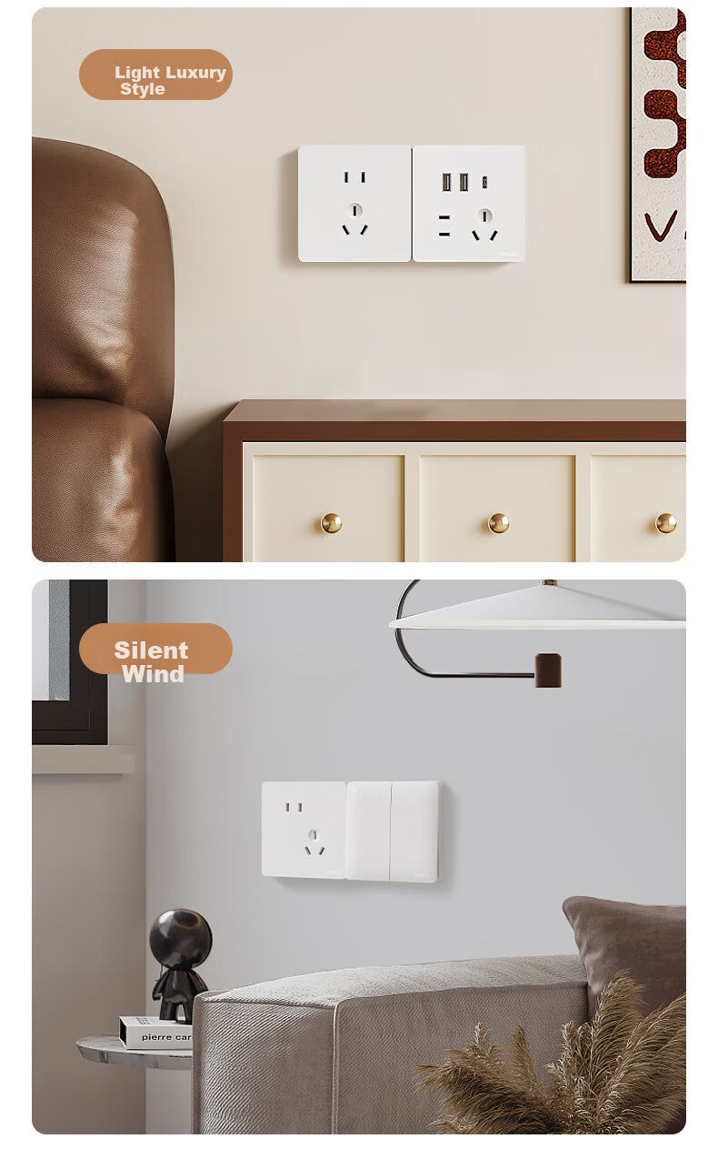 DELIXI CD821 Double Switch Single Control, 86-Type Fluorescent Indicator Large Panel, One-Key Dual Control, Ceramic White, Living Room 6